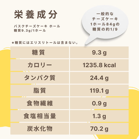 バスクチーズケーキ ホール 糖質9.3g/1ホール