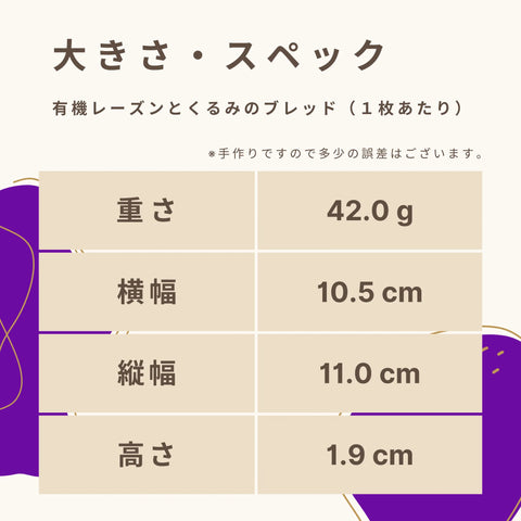 有機レーズンとくるみのブレッドのスペック